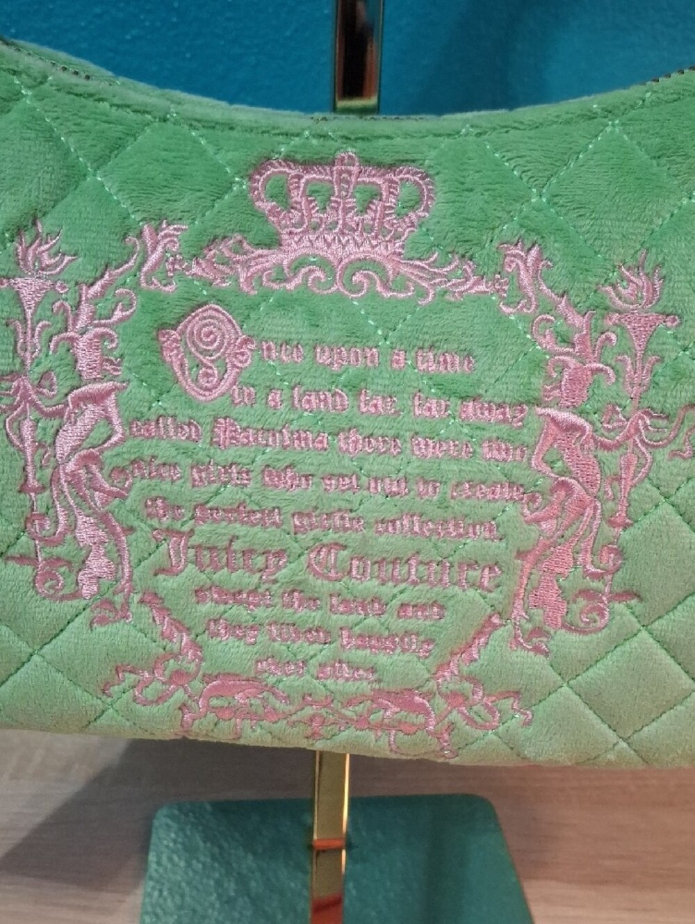 Juicy Couture TALE Retro Green Quilted Shoulder Bag with Pink Trim Y2K Nwt - Picture 2 of 10